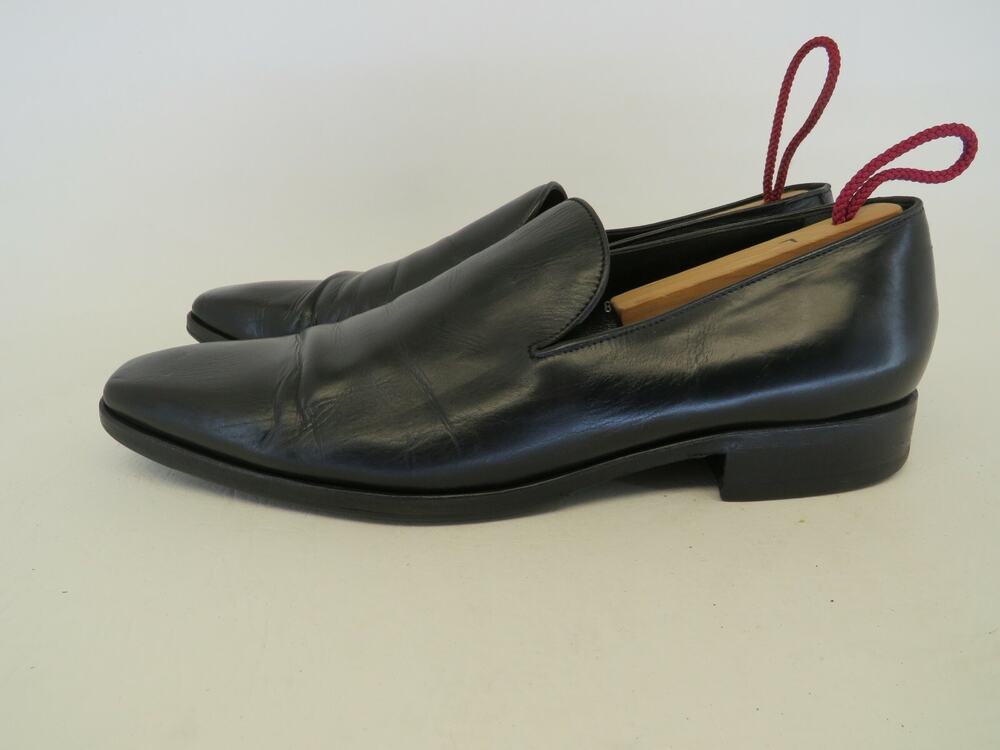 Salvatore Ferragamo Mens Size 8 D Black Leather Snip Toe Loafers Dress Shoes